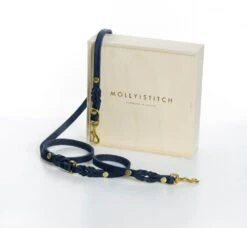 Laisse En Cuir Pour Chien Souple Réglable (2x) 31 Laisse En Cuir Pour Chien Souple Réglable (2x) -Hariet & Rosie 2x adj navy gold min 1